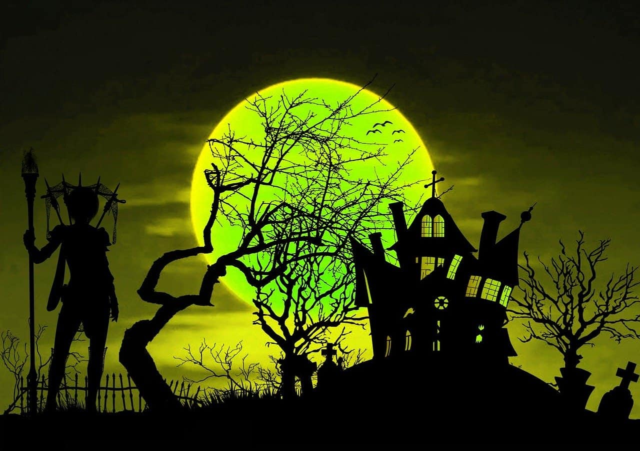 full moon over haunted house