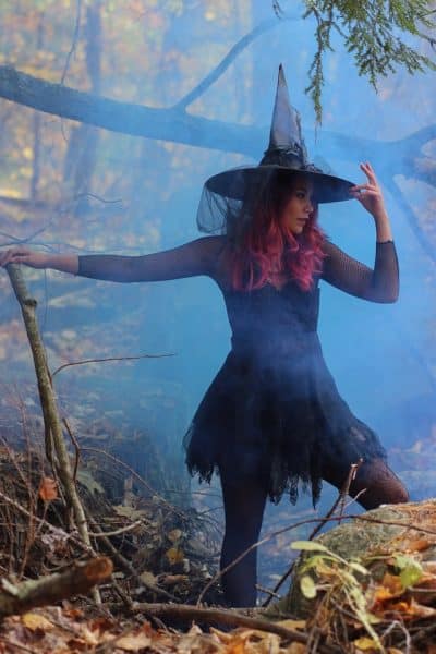 Wiccan dressed in witch costume